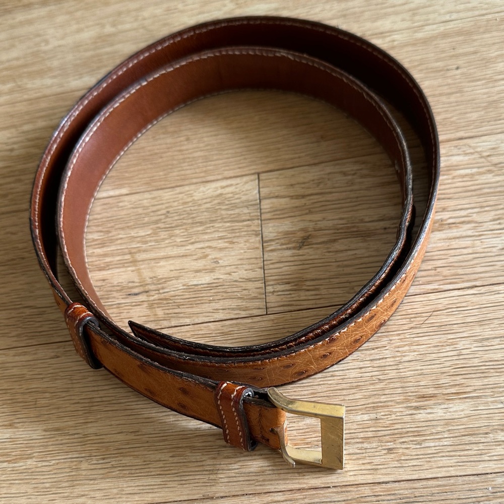 Men's Brown Leather Belt with Gold Buckle